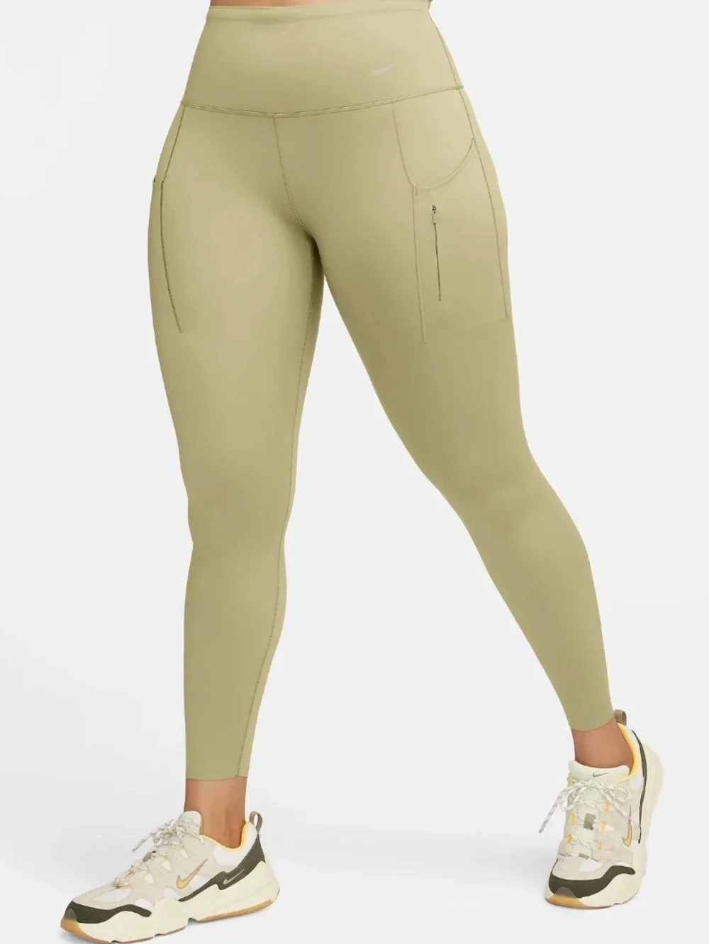 Nike Go Running Firm Support High Waisted Olive Green Leggings Pockets Size L